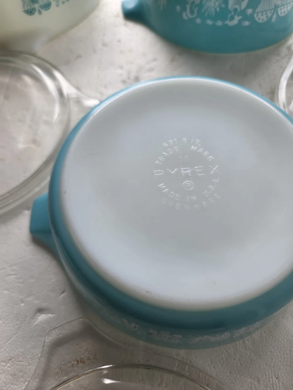Vintage Turquoise and White Pyrex  Butter Print  8pc